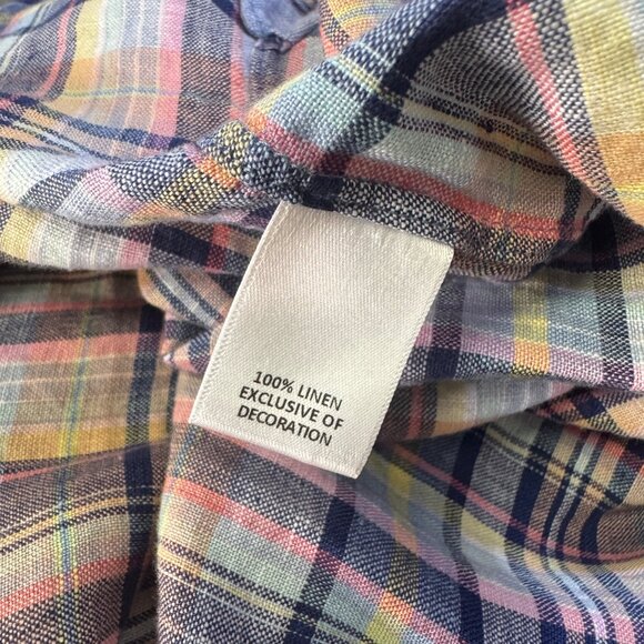 Cremeux Classics XL Mens Plaid Button-Down Shirt 100% Linen Short Sleeve - Picture 5 of 8